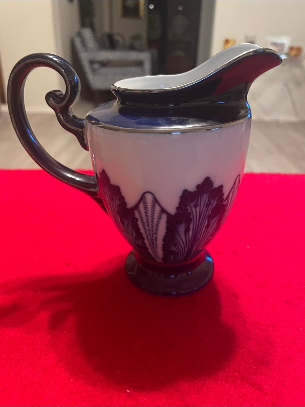 Vintage Bombay Cobalt Blue and White Porcelain Creamer Pitcher w/ Platinum Trim